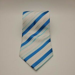 Taiyo Blue White Silver Striped Tie